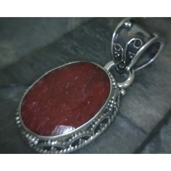 SS Oval Ruby Ornate Bezel Pendant Vulcan's Forge LLC KANSAS CITY, MO