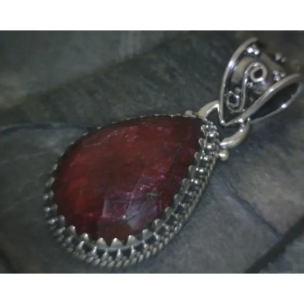 SS Pear Ruby Ornate Bezel Pendant Vulcan's Forge LLC KANSAS CITY, MO
