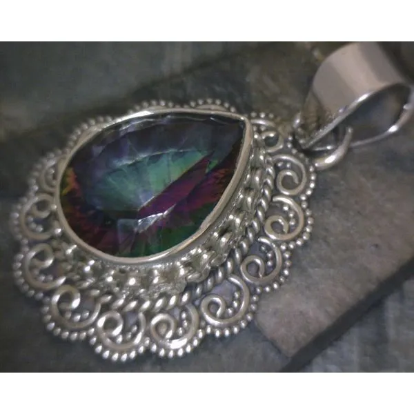 SS Pear Mystic Topaz Ornate Bezel Pendant Vulcan's Forge LLC KANSAS CITY, MO