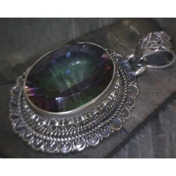 SS Oval Mystic Topaz Ornate Bezel Pendant Vulcan's Forge LLC KANSAS CITY, MO