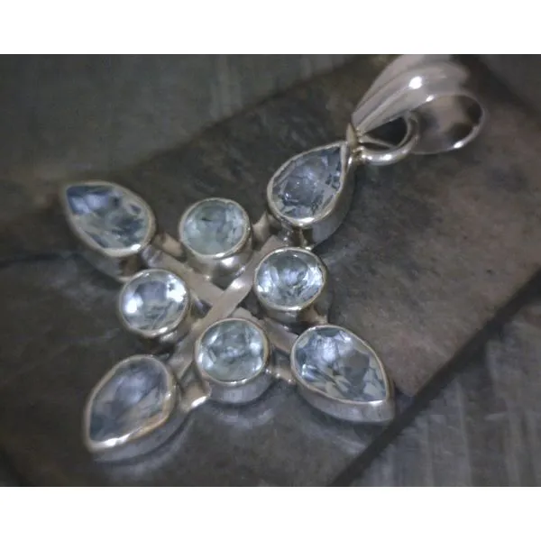 SS Bezel Blue Topaz Cross Pendant Vulcan's Forge LLC KANSAS CITY, MO