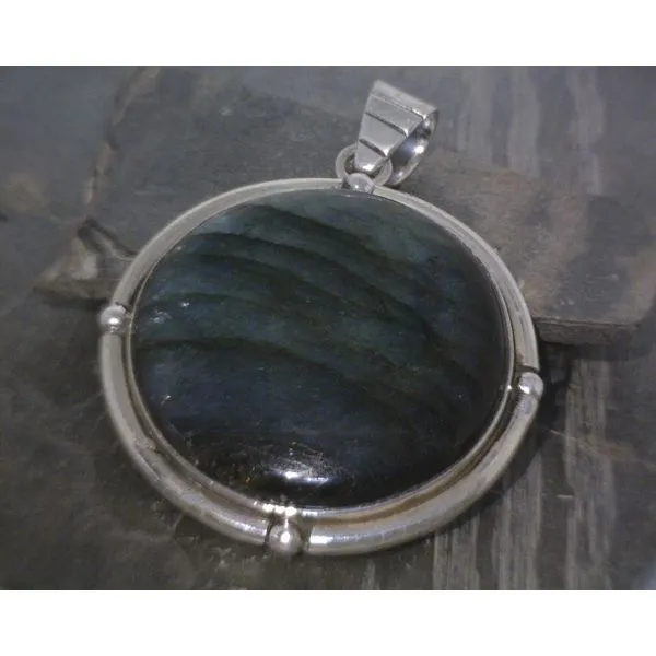 SS Cab Round Labradorite W Detail Bz Pendant Vulcan's Forge LLC KANSAS CITY, MO