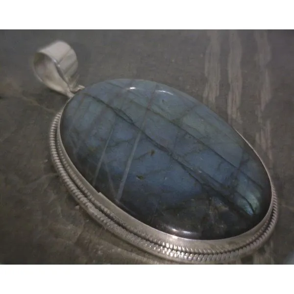 SS Cab  Oval Labradorite W Rope BZ Pendant Vulcan's Forge LLC Kansas City, MO