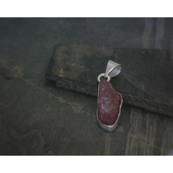 SS BZ Raw Pink Tourmaline Pendant Vulcan's Forge LLC Kansas City, MO