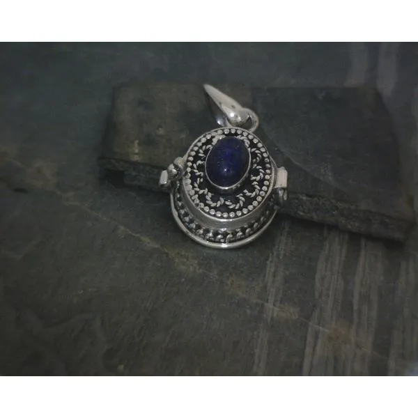 SS BZ Oval Lapis W Ornate Detail Poison Style Pendant Vulcan's Forge LLC KANSAS CITY, MO