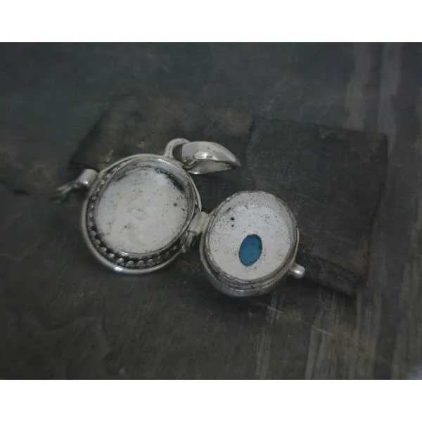 SS BZ Oval Turquoise W Ornate Detail Poison Style Pendant Image 2 Vulcan's Forge LLC KANSAS CITY, MO