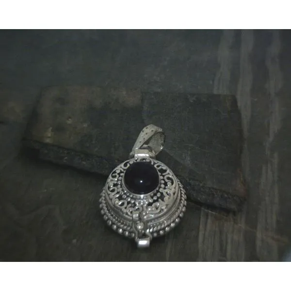 SS BZ Round Amethyst W Ornate Detail Poison Style Pendant Image 2 Vulcan's Forge LLC KANSAS CITY, MO