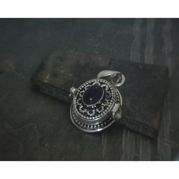 SS BZ Oval Amethyst W Ornate Detail Poison Style Pendant Vulcan's Forge LLC KANSAS CITY, MO