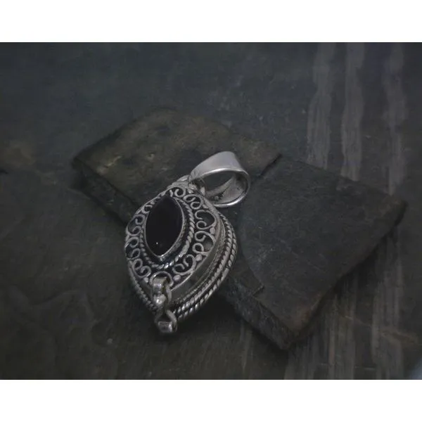 SS BZ Teardrop Amethyst W Ornate Detail Poison Style Pendant Vulcan's Forge LLC KANSAS CITY, MO