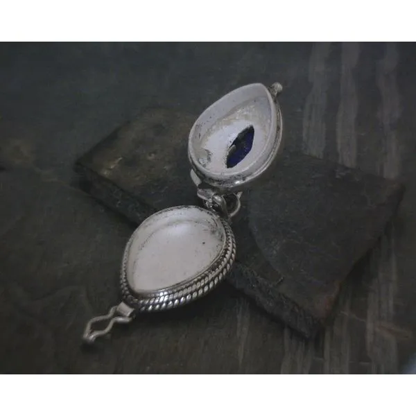 SS BZ Teardrop Lapis W Ornate Detail Poison Style Pendant Image 2 Vulcan's Forge LLC KANSAS CITY, MO