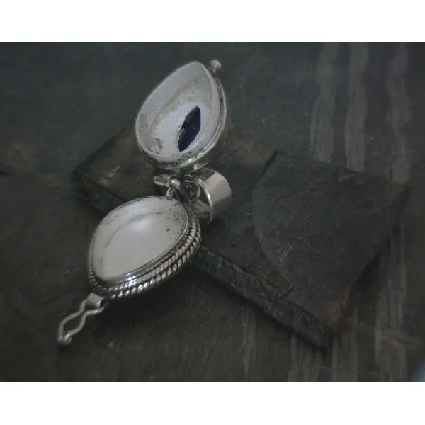SS BZ Teardrop Lapis W Ornate Detail Poison Style Pendant Image 2 Vulcan's Forge LLC KANSAS CITY, MO