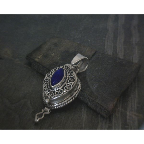 SS BZ Teardrop Lapis W Ornate Detail Poison Style Pendant Vulcan's Forge LLC Kansas City, MO