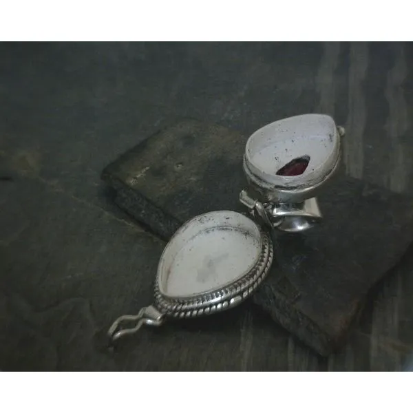 SS BZ Teardrop Ruby W Ornate Detail Poison Style Pendant Image 2 Vulcan's Forge LLC KANSAS CITY, MO