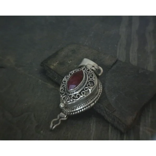 SS BZ Teardrop Ruby W Ornate Detail Poison Style Pendant Vulcan's Forge LLC KANSAS CITY, MO