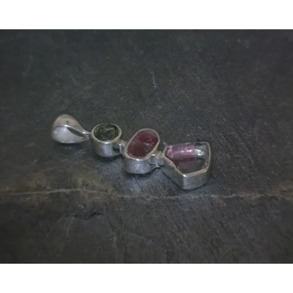 Ss Bz Multi Stone Raw Freeform Watermelon Tourmaline Pendant Vulcan's Forge LLC KANSAS CITY, MO