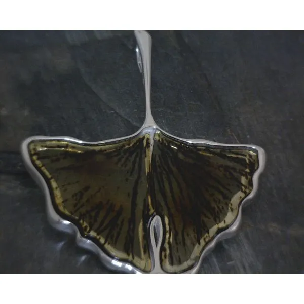 Ss Bz Cab Leaf Shaped Amber W Etched Details Pendant Vulcan's Forge LLC KANSAS CITY, MO