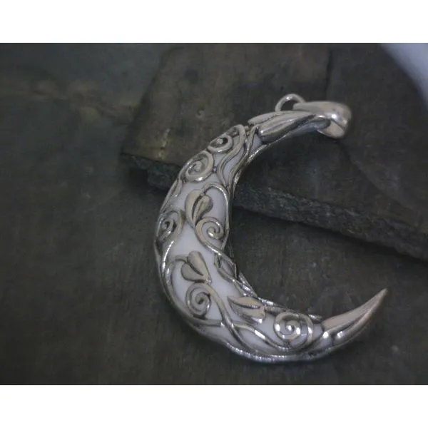 SS Bone Moon W/ Metal Leaf Design Pendant Vulcan's Forge LLC KANSAS CITY, MO