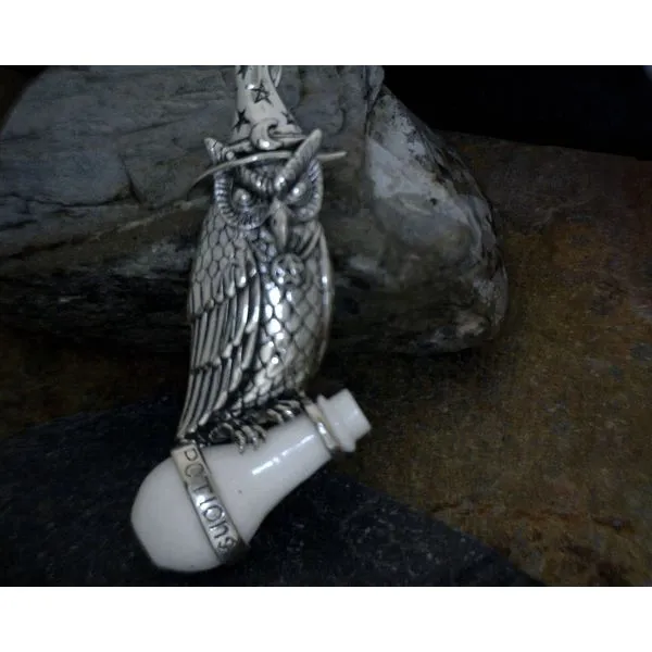 SS Owl with Potion Bottle in Cow Bone Pendant Vulcan's Forge LLC KANSAS CITY, MO