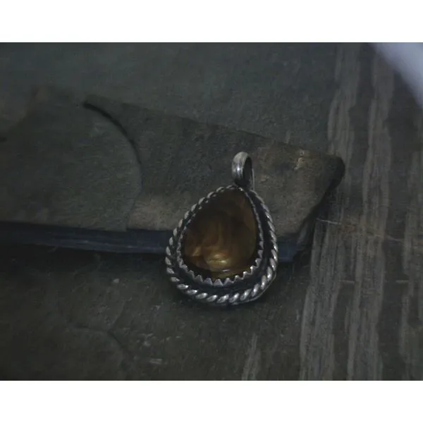 SS Pear Cab Fire Agate W/ Rope Bezel Pendant Vulcan's Forge LLC KANSAS CITY, MO