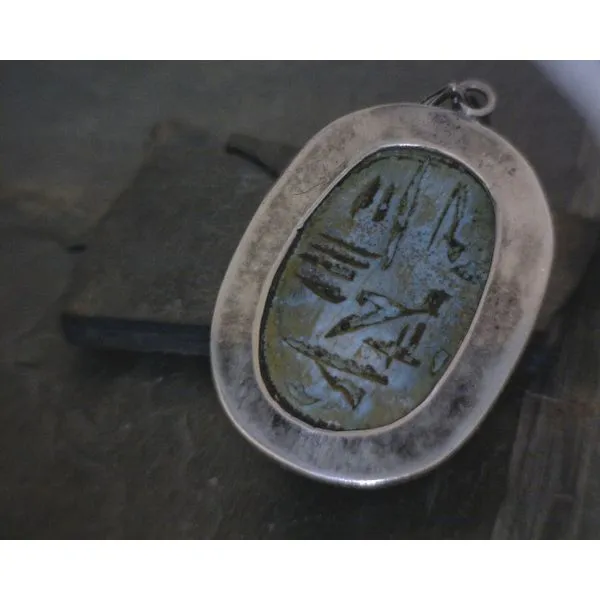 SS Egyption Clay Scarab W/ Hieroglyph Engraving Pendant Image 2 Vulcan's Forge LLC KANSAS CITY, MO