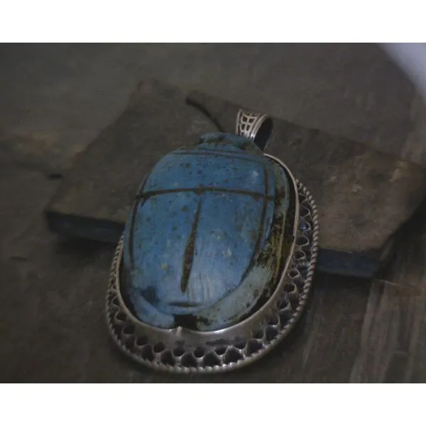 SS Egyption Clay Scarab W/ Hieroglyph Engraving Pendant Vulcan's Forge LLC KANSAS CITY, MO