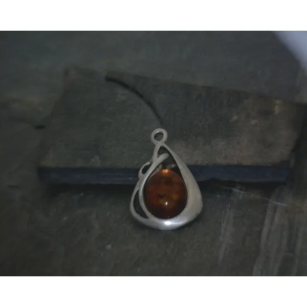 SS Teardrop Amber W/ Swirling Bezel Pendant Vulcan's Forge LLC KANSAS CITY, MO