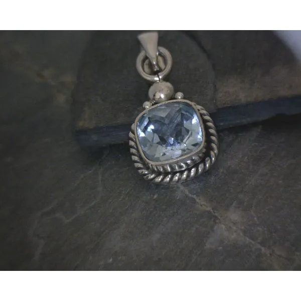 SS Square Faceted Blue Topaz Pendant Vulcan's Forge LLC Kansas City, MO