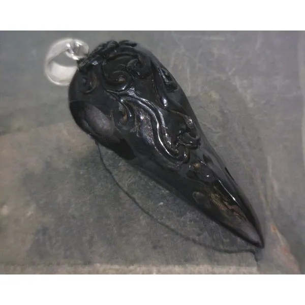 SS Black Bone Raven Skull Pendant Image 2 Vulcan's Forge LLC KANSAS CITY, MO