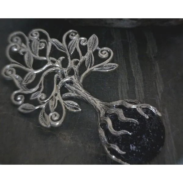 SS Tree Pendant With Roots Wrapped Around A Lava Stone Ball Vulcan's Forge LLC KANSAS CITY, MO