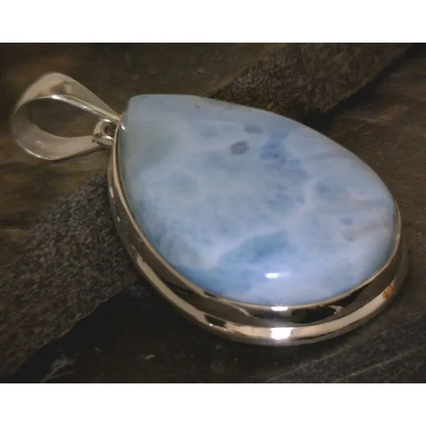 SS Lg Pear Larimar Bezel Set Pendant Vulcan's Forge LLC Kansas City, MO