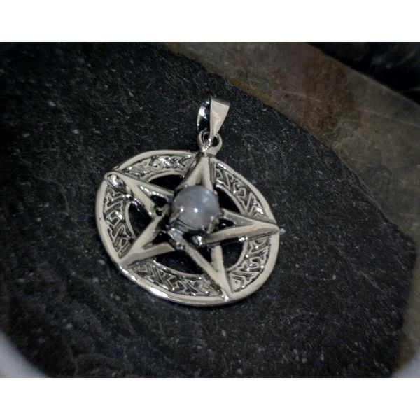 Sterling Celtic Boarder Pentacle with Center Moonstone Pendant Vulcan's Forge LLC KANSAS CITY, MO