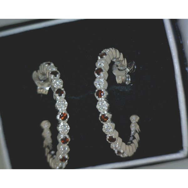 SS Hoop Earrings W Garnet And .261Ct Diamonds Vulcan's Forge LLC Kansas City, MO