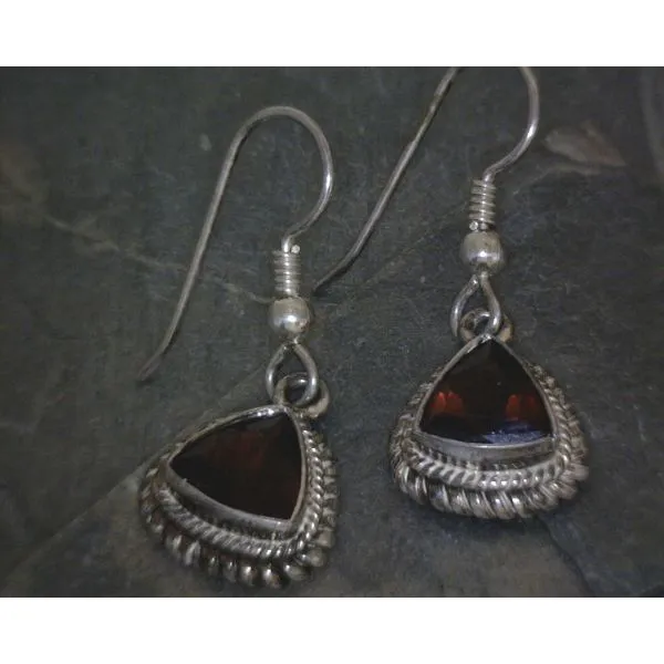 SS Trillion Cut Garnet W Rope Edge Earrings Vulcan's Forge LLC KANSAS CITY, MO