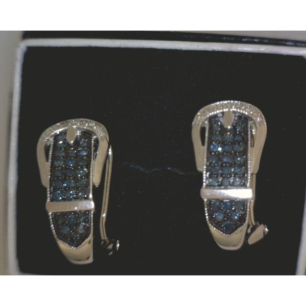 SS Buckle .583Ct Blue Diamond Earrings Vulcan's Forge LLC Kansas City, MO