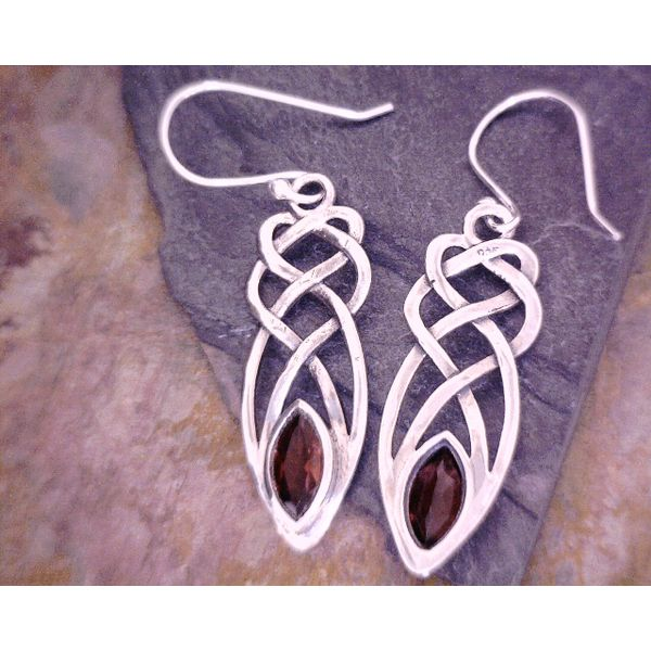 Sterling Celtic Garnet Drop Earrings Vulcan's Forge LLC Kansas City, MO