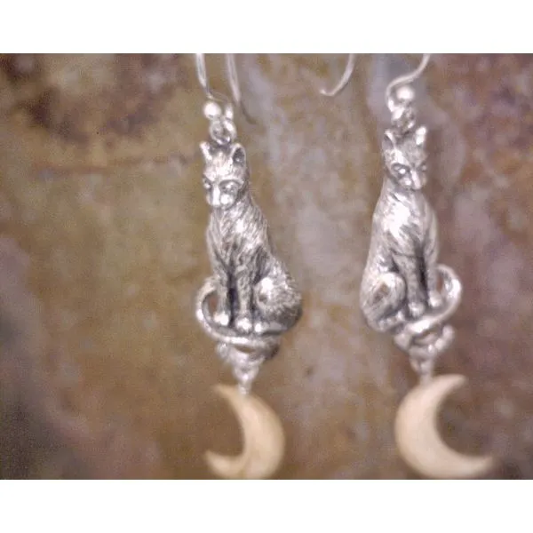 Sterling Cat and Bone Moon Earrings Vulcan's Forge LLC KANSAS CITY, MO