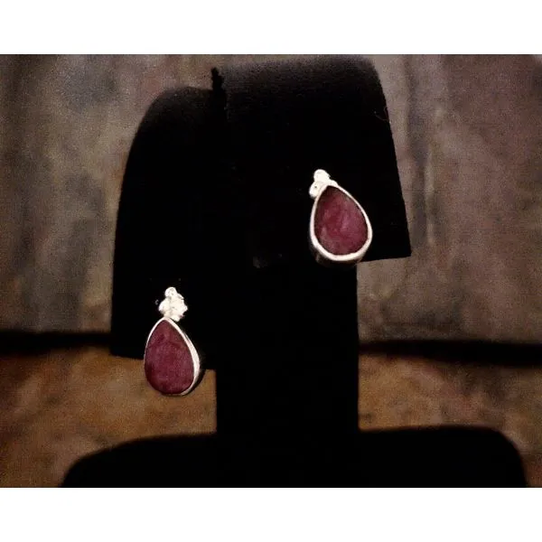 Silver Small Teardrop Formulated Ruby Studs Vulcan's Forge LLC KANSAS CITY, MO