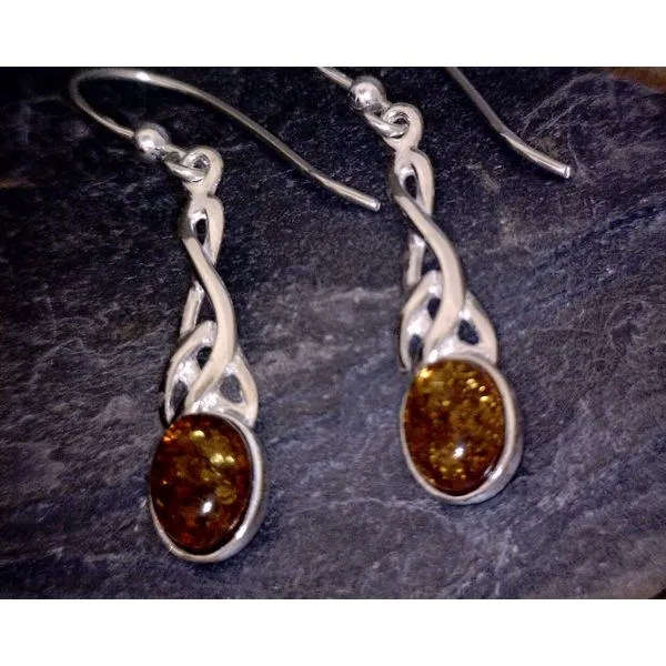 Silver Oval Cognac Amber Drop Earring with Braiding Vulcan's Forge LLC KANSAS CITY, MO