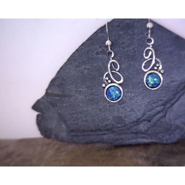 lab opal Earring w Curl and Dots Vulcan's Forge LLC KANSAS CITY, MO