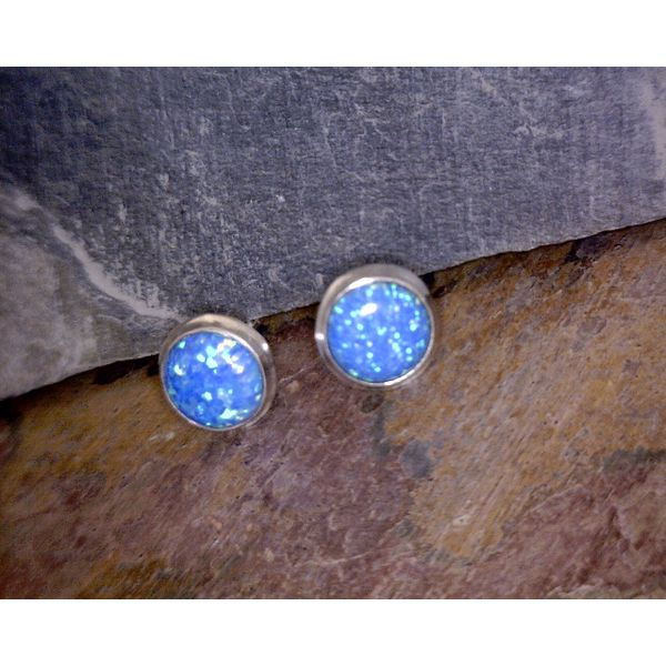 Silver Round 6mm Blue Lab Opal Studs Vulcan's Forge LLC Kansas City, MO