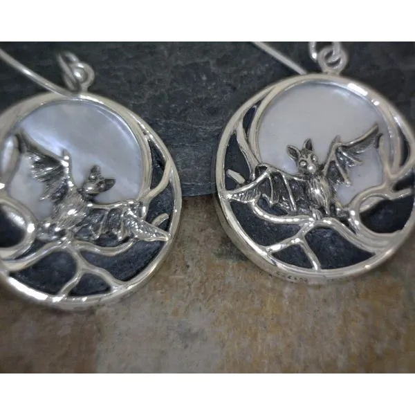 Silver Bat with Mother of Pearl Moon Earrings Vulcan's Forge LLC KANSAS CITY, MO