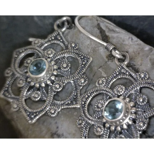 Sterling Deco Lotus Apatite Drop Earrings Vulcan's Forge LLC KANSAS CITY, MO