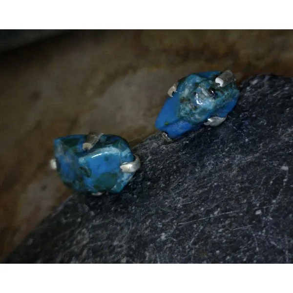 Sterling Raw Chrysocolla Studs Vulcan's Forge LLC Kansas City, MO