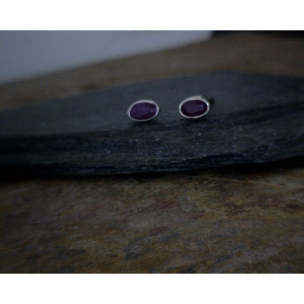 Sterling Oval Faceted Ruby Stud Earrings Vulcan's Forge LLC Kansas City, MO