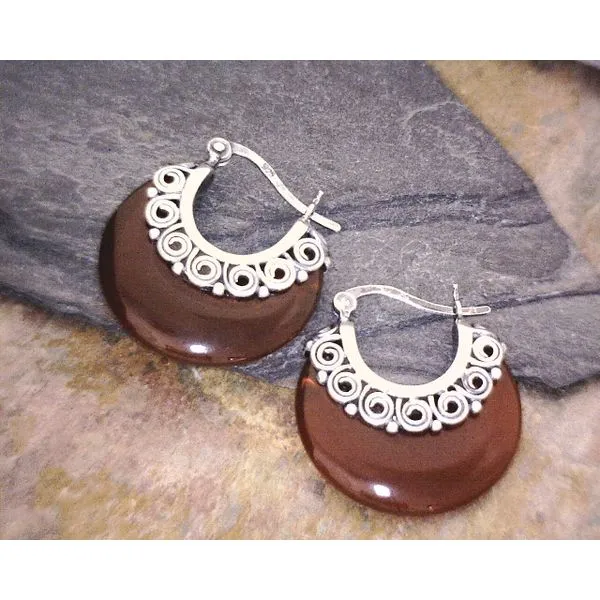 Sterling Hoop Carnelian with Ornate Silver Mounting Earrings Vulcan's Forge LLC Kansas City, MO