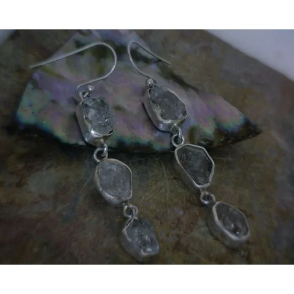 Sterling 3 Stone Raw Quarts Earrings Vulcan's Forge LLC Kansas City, MO