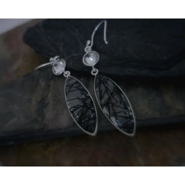STERLING RUTILATED QUARTZ WITH CZ DROP EARRINGS Vulcan's Forge LLC Kansas City, MO