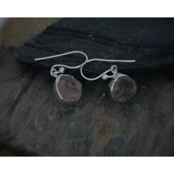 Sterling Raw Rose Quartz Drop Earringsv Vulcan's Forge LLC Kansas City, MO
