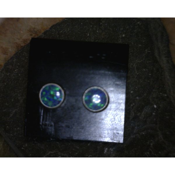 Sterling Round Blue Created Opal Studs Vulcan's Forge LLC Kansas City, MO