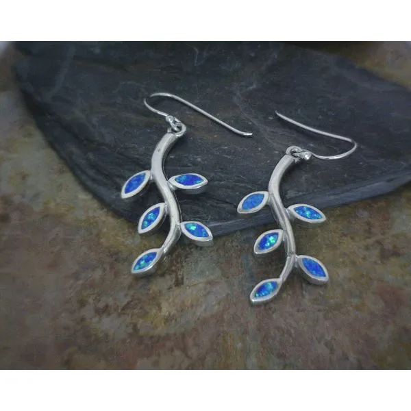 Sterling Blue Opal Leaves Drop Earrings Vulcan's Forge LLC Kansas City, MO